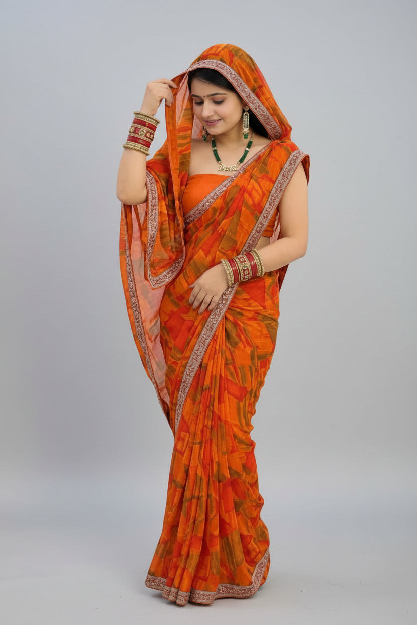 SM Printed Georgette Sarees with Blouse