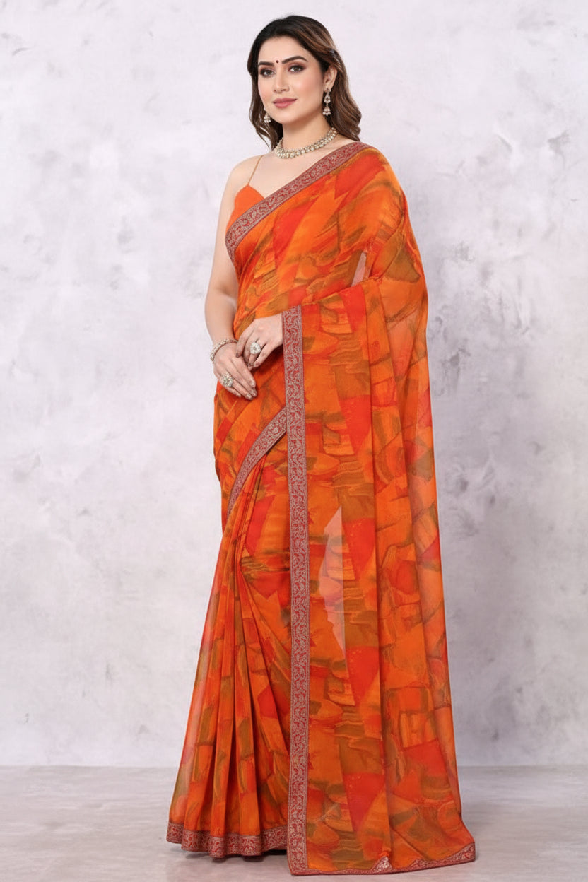 SM Printed Georgette Sarees with Blouse