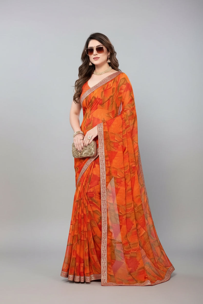SM Printed Georgette Sarees with Blouse