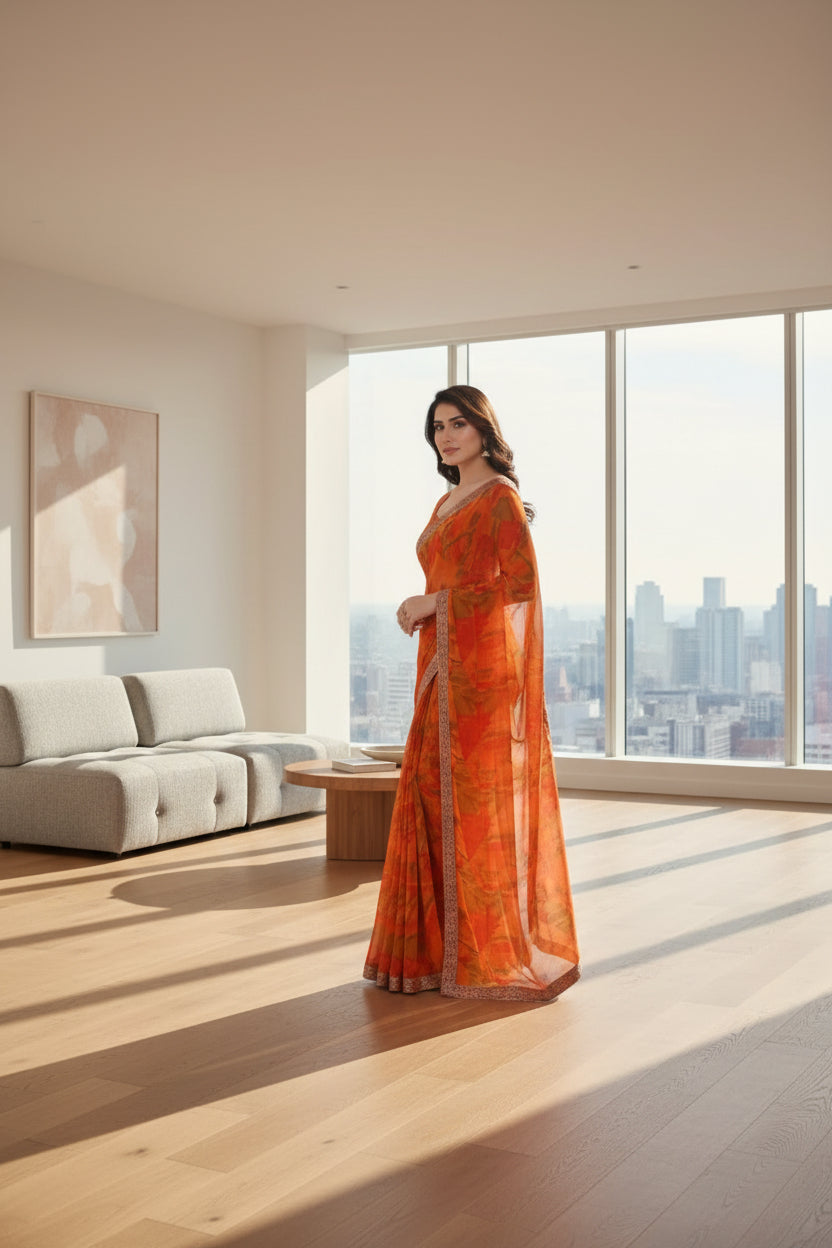 SM Printed Georgette Sarees with Blouse