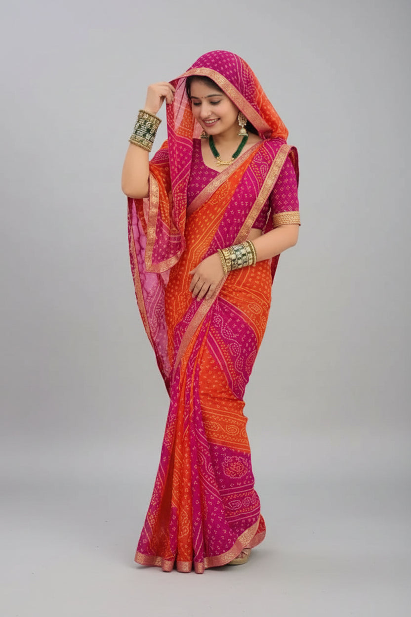 SM Printed Georgette Saree with Blouse