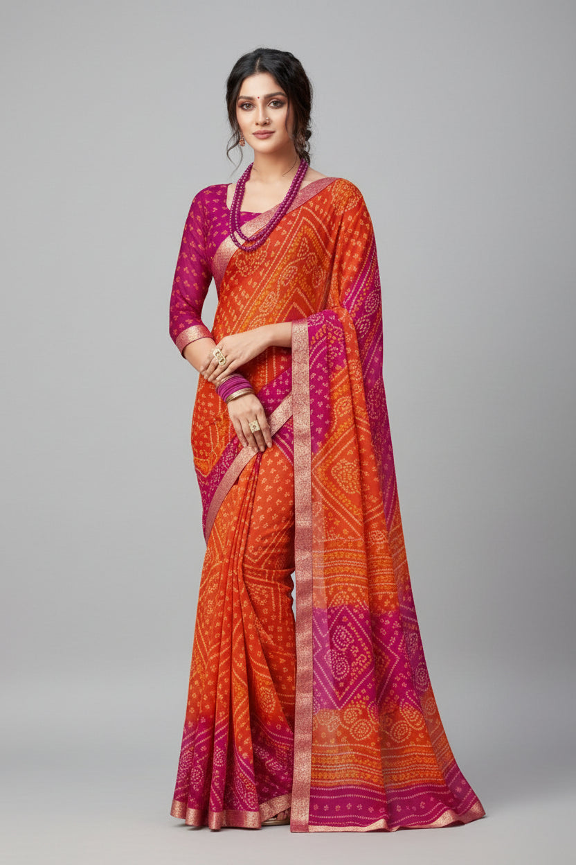 SM Printed Georgette Saree with Blouse
