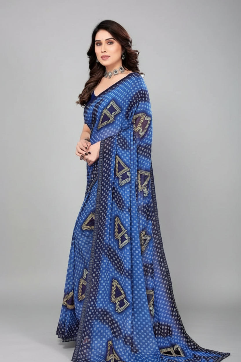 SM Printed Georgette Saree with Blouse