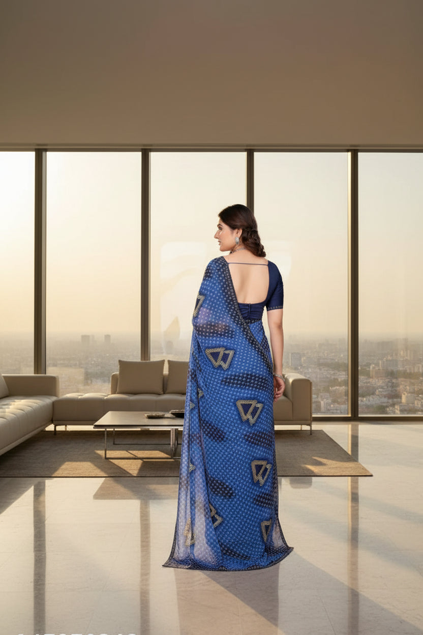 SM Printed Georgette Saree with Blouse