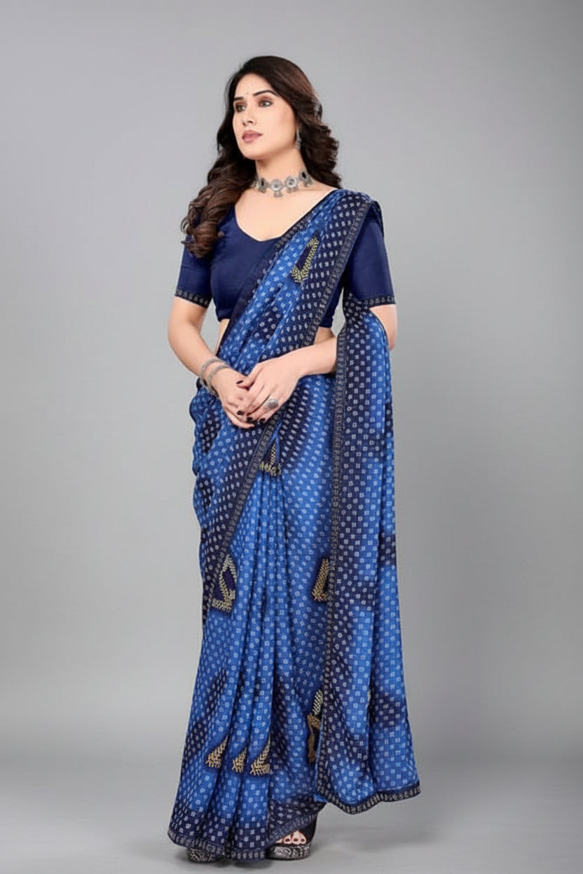 SM Printed Georgette Saree with Blouse
