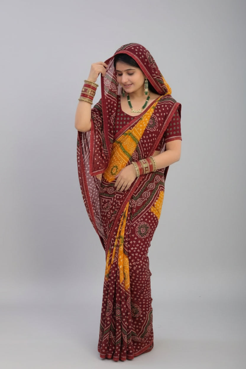 SM Printed Georgette Saree with Blouse