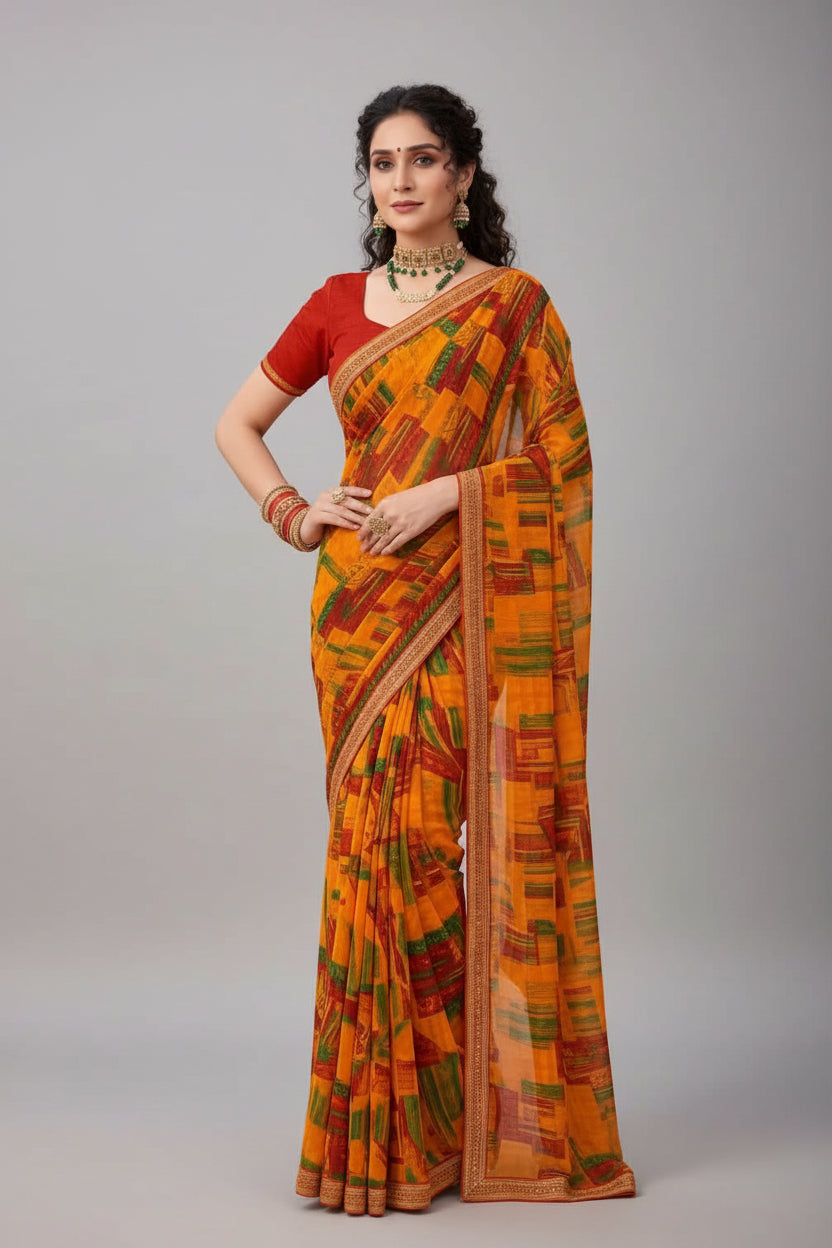 SM Printed Georgette Saree with Blouse