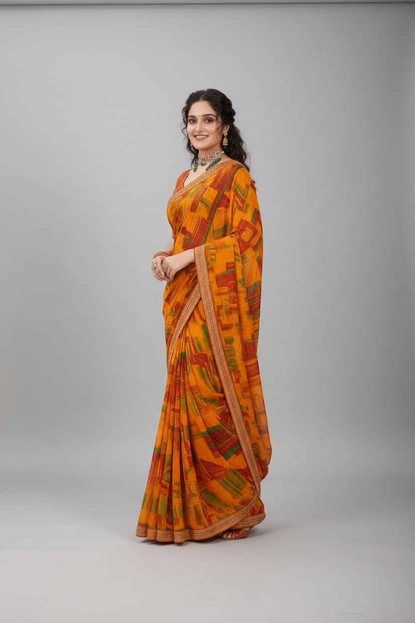 SM Printed Georgette Saree with Blouse