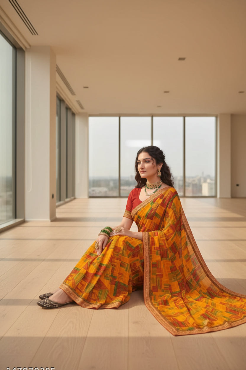 SM Printed Georgette Saree with Blouse