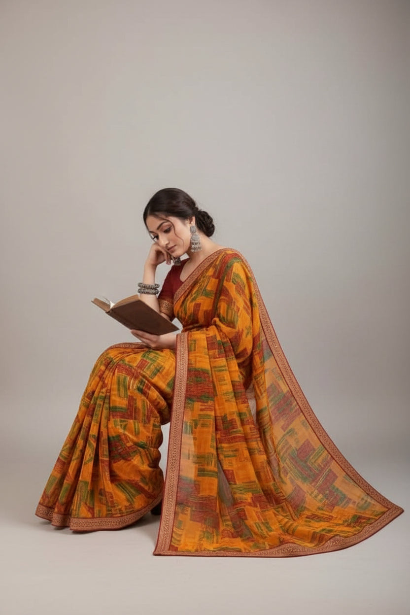 SM Printed Georgette Saree with Blouse