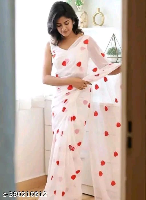 SM Women Georgette Embroidered Saree with Running Blouse
