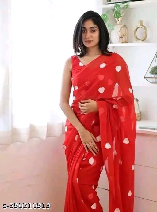SM Women Georgette Embroidered Saree with Running Blouse