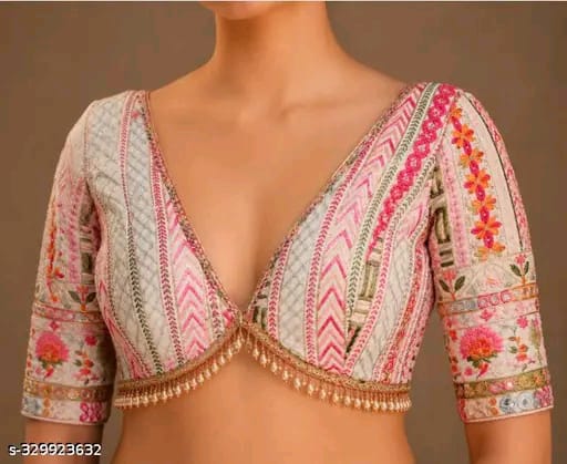 SM Women Georgette Embellished Saree with Embroidered Blouse