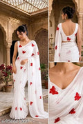 SM Women Georgette Embroidered Saree with Running Blouse