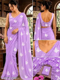 SM Women Georgette Embroidered Saree with Running Blouse