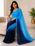 SM Women Georgette Color blocked Saree with Solid Blouse