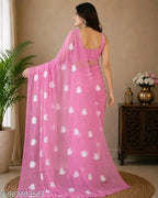 SM Women Georgette Printed Saree with Solid Blouse