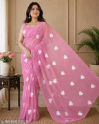SM Women Georgette Printed Saree with Solid Blouse