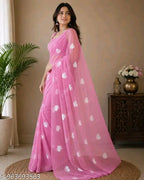 SM Women Georgette Printed Saree with Solid Blouse