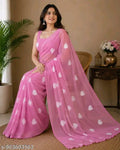 SM Women Georgette Printed Saree with Solid Blouse