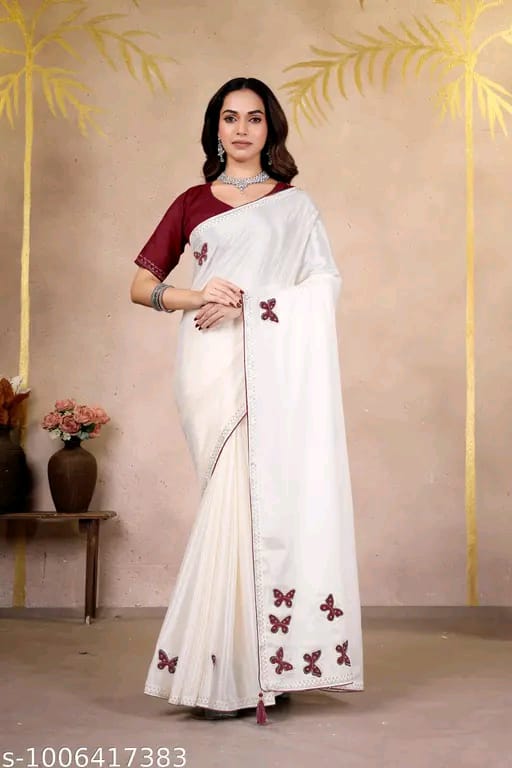 SM Women Chinnon Saree with Running Blouse