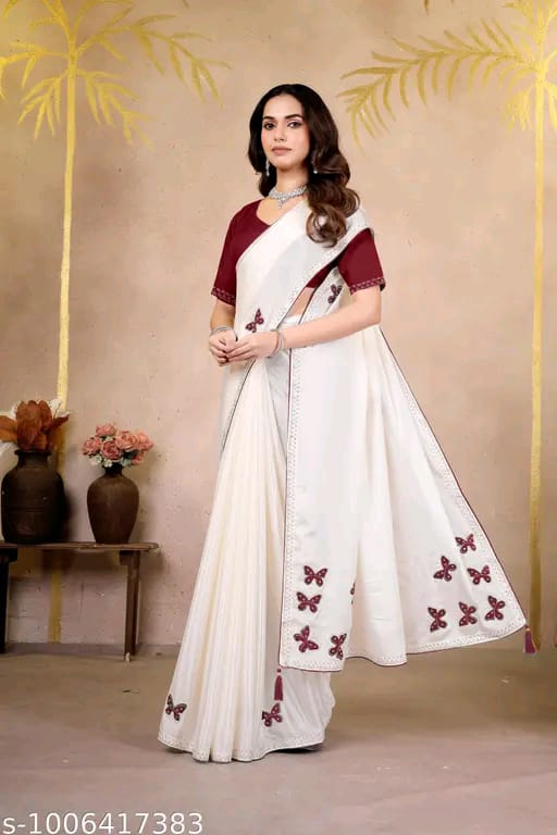 SM Women Chinnon Saree with Running Blouse