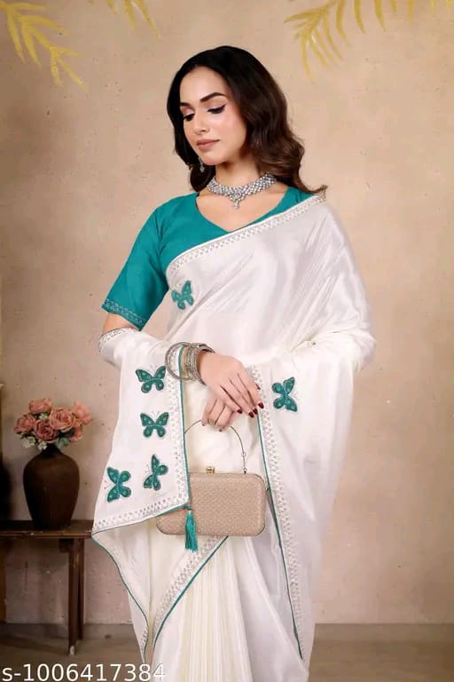 SM Women Chinnon Saree with Running Blouse