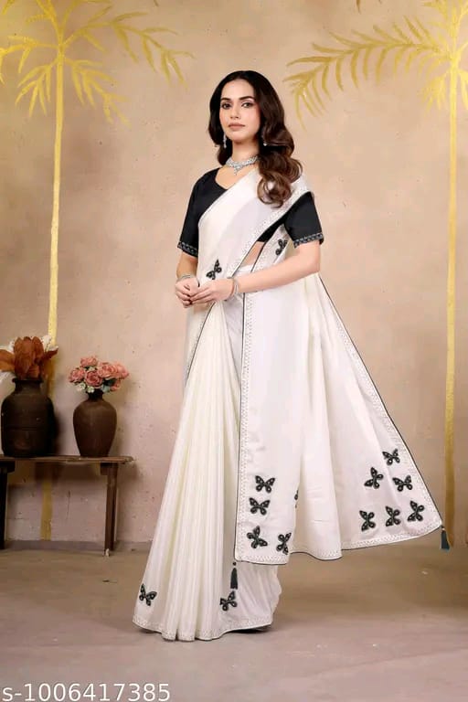 SM Women Chinnon Saree with Running Blouse