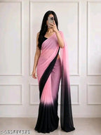 SM Women Poly Georgette Solid Saree with Bangalori Silk Blouse