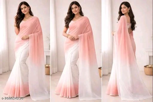 SM Women Georgette Color blocked Saree with Satin Silk Blouse