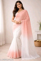 SM Women Georgette Color blocked Saree with Satin Silk Blouse