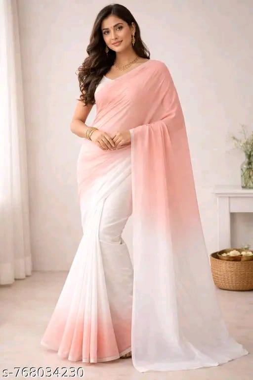 SM Women Georgette Color blocked Saree with Satin Silk Blouse
