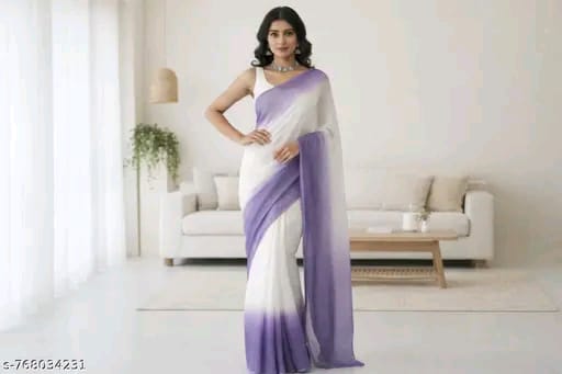 SM Women Georgette Color blocked Saree with Satin Silk Blouse