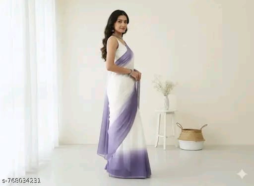 SM Women Georgette Color blocked Saree with Satin Silk Blouse