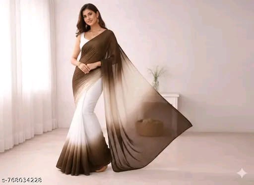 SM Women Georgette Color blocked Saree with Satin Silk Blouse
