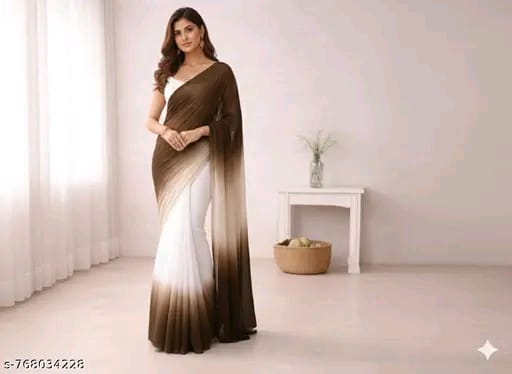 SM Women Georgette Color blocked Saree with Satin Silk Blouse