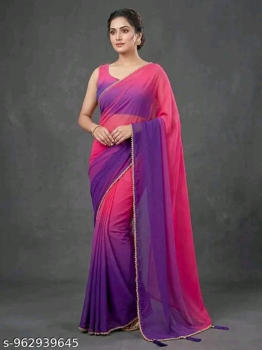 SM Women Poly Georgette Saree with Running Blouse