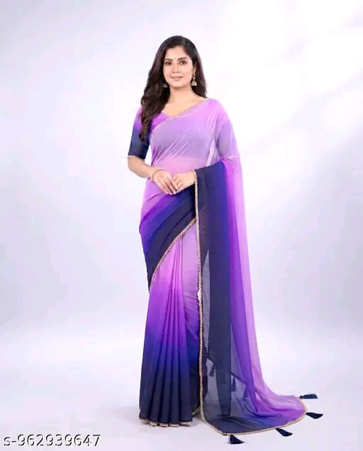 SM Women Poly Georgette Saree with Running Blouse