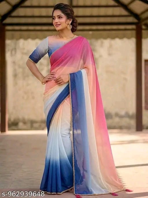 SM Women Poly Georgette Saree with Running Blouse