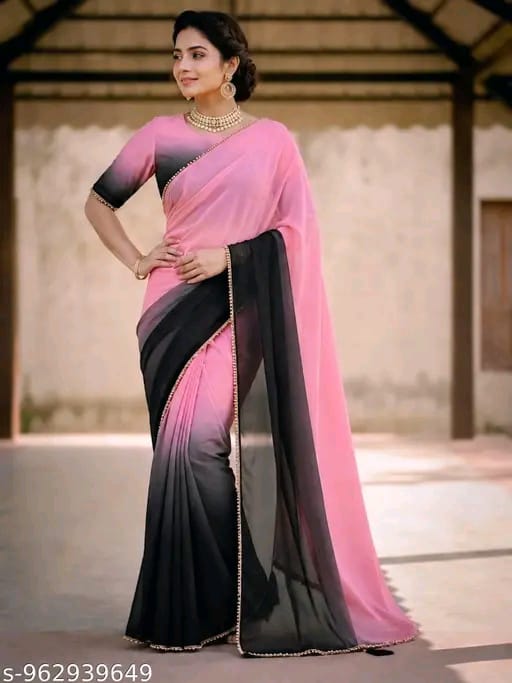 SM Women Poly Georgette Saree with Running Blouse