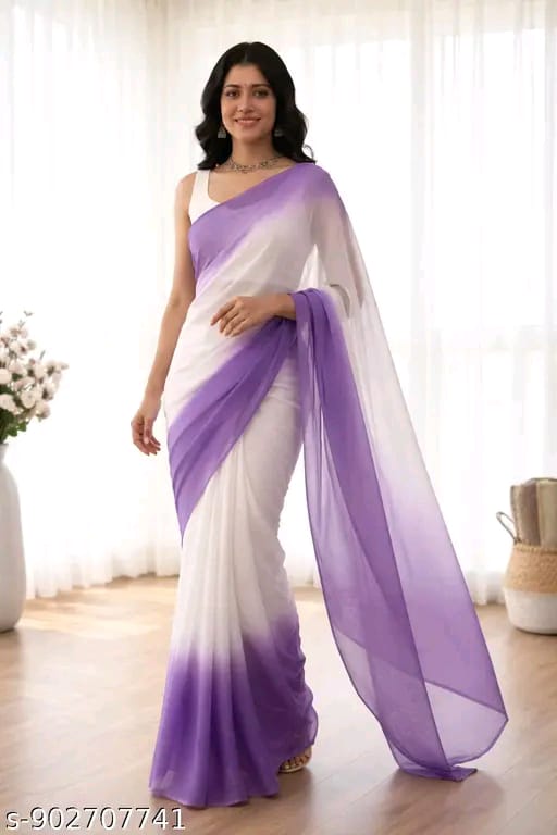 SM Women Georgette Zari Woven Saree with Satin Silk Blouse