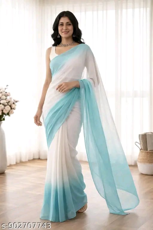 SM Women Georgette Zari Woven Saree with Satin Silk Blouse