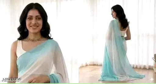 SM Women Georgette Zari Woven Saree with Satin Silk Blouse