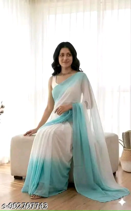 SM Women Georgette Zari Woven Saree with Satin Silk Blouse