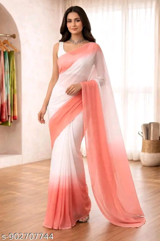 SM Women Georgette Zari Woven Saree with Satin Silk Blouse