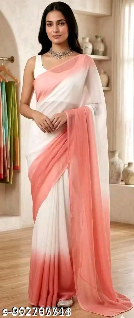 SM Women Georgette Zari Woven Saree with Satin Silk Blouse