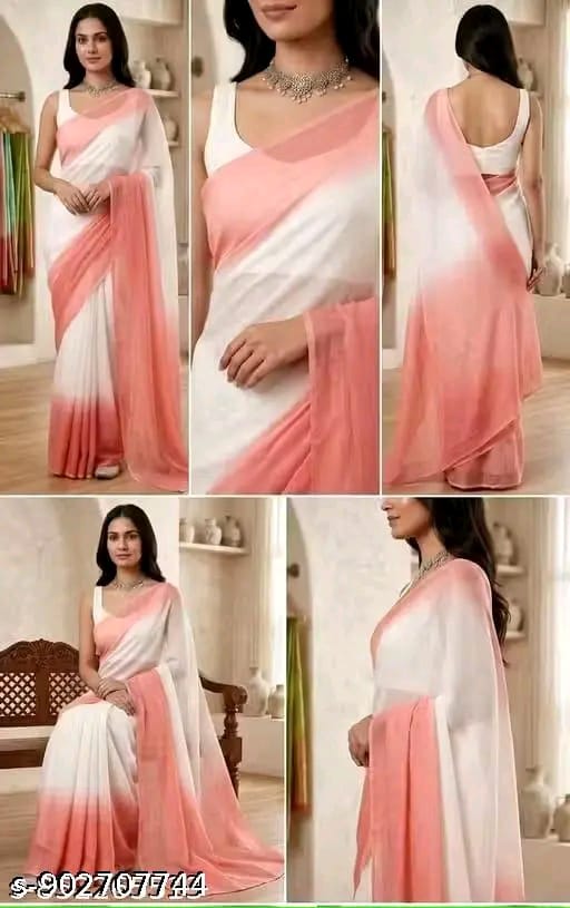 SM Women Georgette Zari Woven Saree with Satin Silk Blouse