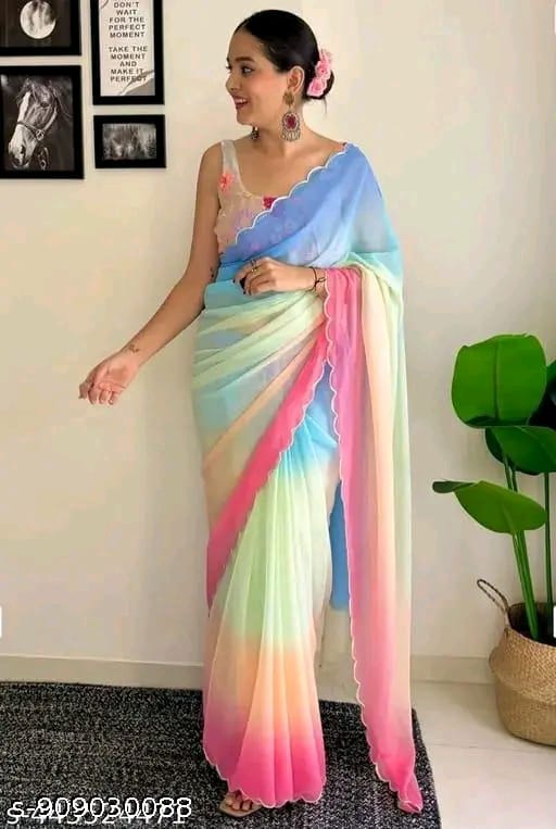 SM Women Georgette Color blocked Saree