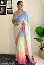 SM Women Georgette Color blocked Saree