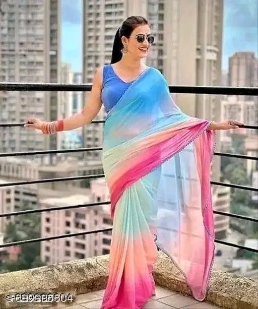 SM Women Georgette Solid Saree with Art Silk Blouse